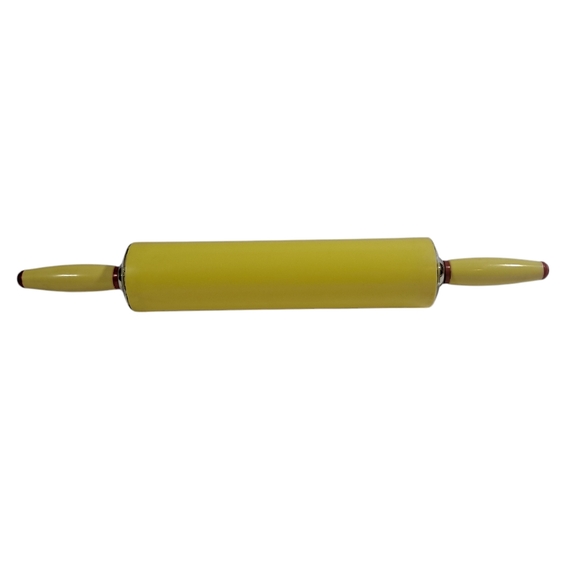Vintage Melamine Yellow Rolling Pin With Red Handles Potato Masher - Picture 2 of 12
